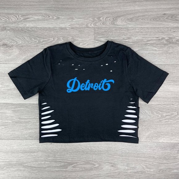 Black/Blue Detroit Fan crop top, One Pride Outfit, Custom cut Clothes/Shirt - Picture 1 of 1